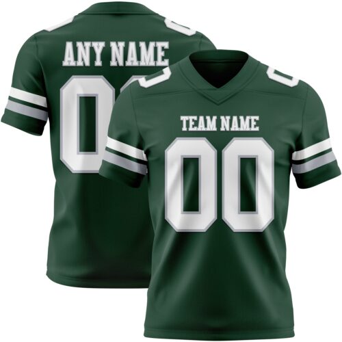 Green0437 Custom Green White-Gray Authentic Football Jersey