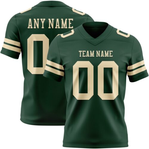 Green0438 Custom Green Cream Authentic Football Jersey
