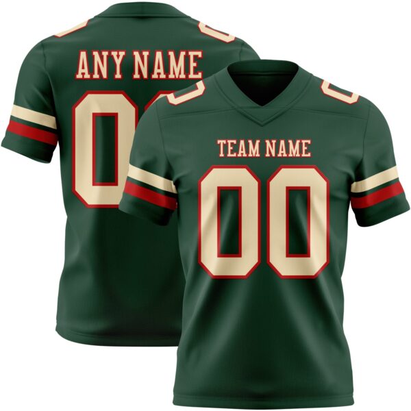 Custom Green Cream-Red Authentic Football Jersey