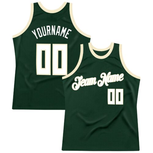 HunterGreen0014 Custom Hunter Green White-Cream Authentic Throwback Basketball Jersey