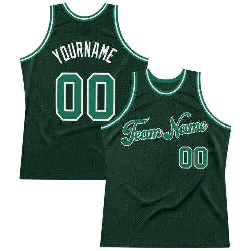 HunterGreen0015 Custom Hunter Green Kelly Green-White Authentic Throwback Basketball Jersey