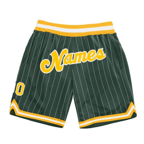 HunterGreen0032 Custom Hunter Green White Pinstripe Gold-White Authentic Basketball Shorts
