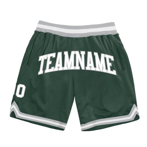 HunterGreen0054 Custom Hunter Green White-Gray Authentic Throwback Basketball Shorts