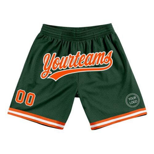 HunterGreen0076 Custom Hunter Green Orange-White Authentic Throwback Basketball Shorts
