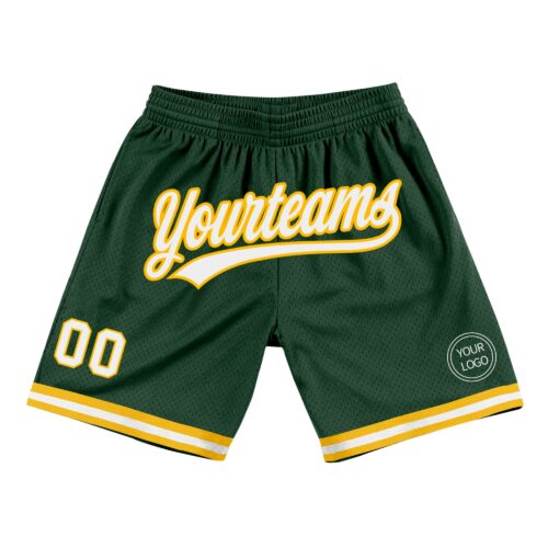 HunterGreen0077 Custom Hunter Green White-Gold Authentic Throwback Basketball Shorts