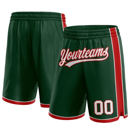 HunterGreen0084 Custom Hunter Green White-Red Authentic Basketball Shorts