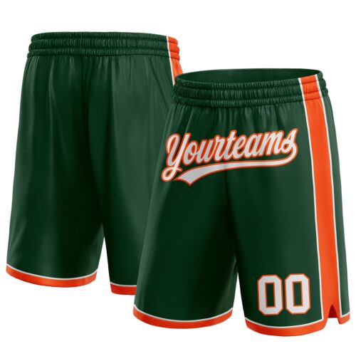 HunterGreen0086 Custom Hunter Green White-Orange Authentic Basketball Shorts