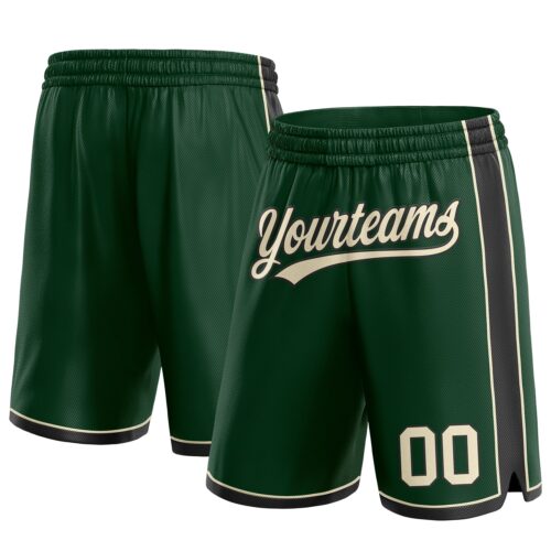 HunterGreen0088 Custom Hunter Green Cream-Black Authentic Basketball Shorts