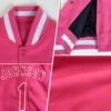 Custom Pink Pink-White Bomber Full-Snap Varsity Letterman Two Tone Jacket