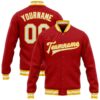Custom Red White-Gold Bomber Full-Snap Varsity Letterman Jacket