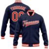 Custom Navy Orange-White Bomber Full-Snap Varsity Letterman Jacket