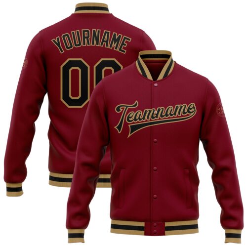 Jacket0067 Custom Crimson Black-Old Gold Bomber Full-Snap Varsity Letterman Jacket