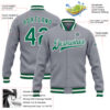 Custom Gray Kelly Green-White Bomber Full-Snap Varsity Letterman Jacket
