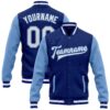 Custom Royal White-Light Blue Bomber Full-Snap Varsity Letterman Two Tone Jacket