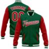Custom Kelly Green Red-White Bomber Full-Snap Varsity Letterman Two Tone Jacket