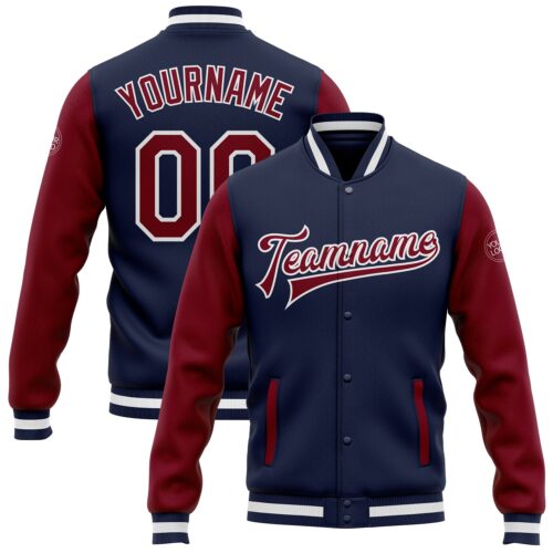 Jacket0137 Custom Navy Crimson-White Bomber Full-Snap Varsity Letterman Two Tone Jacket