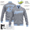 Custom Gray Light Blue-White Bomber Full-Snap Varsity Letterman Jacket