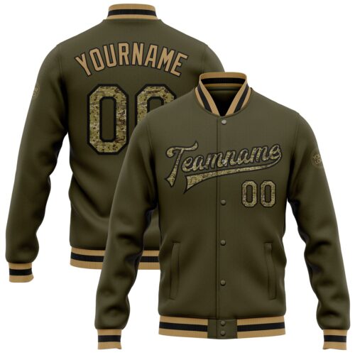 Jacket0198_d4902041-cca0-4c9b-8220-d64befecefd0 Custom Olive Camo Black-Old Gold Bomber Full-Snap Varsity Letterman Salute To Service Jacket