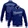 Custom Royal Royal-White Bomber Full-Snap Varsity Letterman Jacket