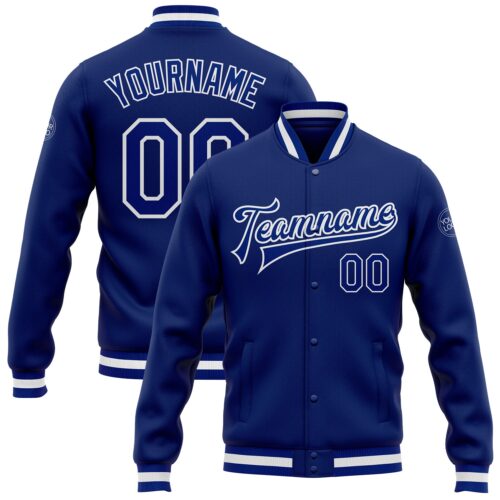 Jacket0244 Custom Royal Royal-White Bomber Full-Snap Varsity Letterman Jacket