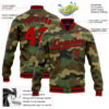 Custom Camo Red-Black Bomber Full-Snap Varsity Letterman Salute To Service Jacket