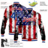 Custom White Royal-Red American Flag Fashion 3D Bomber Full-Snap Varsity Letterman Jacket