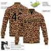 Custom Brown Black-Old Gold Leopard 3D Pattern Design Bomber Full-Snap Varsity Letterman Jacket