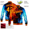 Custom Black Gold Red-Royal Flame 3D Pattern Design Bomber Full-Snap Varsity Letterman Jacket