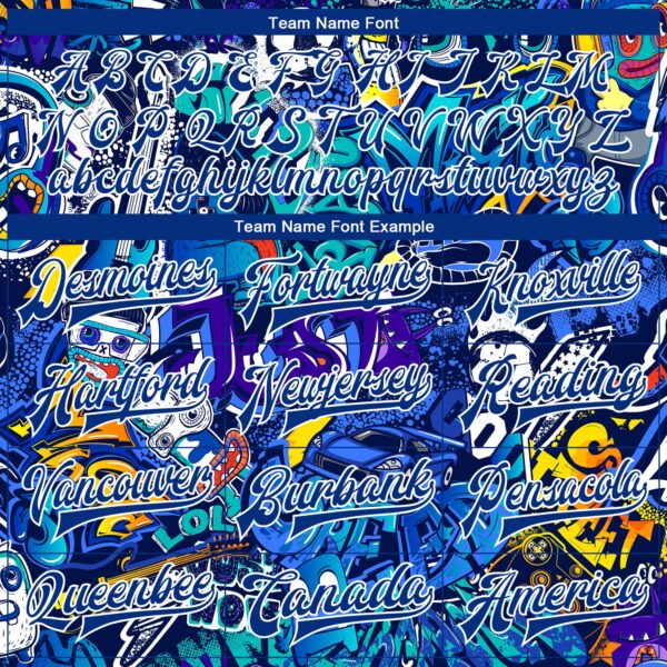 Custom Graffiti Pattern Royal-White Abstract Urban Street Art 3D Bomber Full-Snap Varsity Letterman Jacket