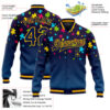 Custom Autism Supporter Awareness Puzzle Pieces Navy-Gold 3D Bomber Full-Snap Varsity Letterman Jacket