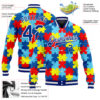 Custom Autism Supporter Awareness Puzzle Pieces Royal-White 3D Bomber Full-Snap Varsity Letterman Jacket