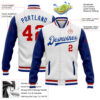 Custom White Red-Royal Bomber Full-Snap Varsity Letterman Two Tone Jacket