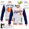 Custom White Orange-Royal Bomber Full-Snap Varsity Letterman Two Tone Jacket