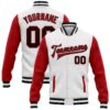 Custom White Black-Red Bomber Full-Snap Varsity Letterman Two Tone Jacket