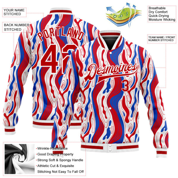 Custom Figure Red-Royal 3D Pattern Design Bomber Full-Snap Varsity Letterman Jacket