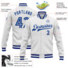Custom White White-Royal Bomber Full-Snap Varsity Letterman Jacket