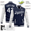 Custom Navy White Bomber Full-Snap Varsity Letterman Two Tone Jacket