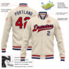 Custom Cream Red-Navy Bomber Full-Snap Varsity Letterman Jacket