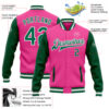 Custom Pink Kelly Green-White Bomber Full-Snap Varsity Letterman Two Tone Jacket