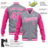 Custom Gray Pink-White Bomber Full-Snap Varsity Letterman Two Tone Jacket