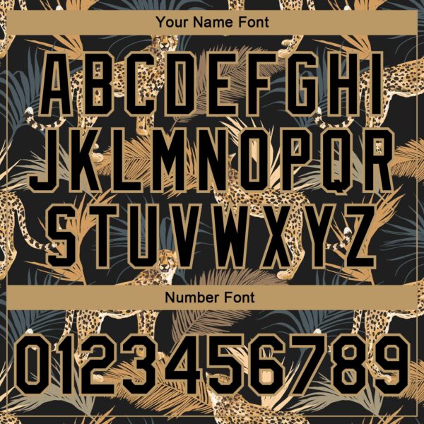 Custom Black Black-Old Gold Tropical Leopard With Palms 3D Pattern Design Bomber Full-Snap Varsity Letterman Jacket