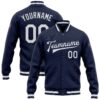 Custom Navy White Bomber Full-Snap Varsity Letterman Jacket