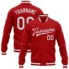 Custom Red White Bomber Full-Snap Varsity Letterman Jacket