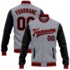 Custom Gray Black-Red Bomber Full-Snap Varsity Letterman Two Tone Jacket
