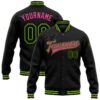 Custom Black Neon Green-Pink Bomber Full-Snap Varsity Letterman Jacket