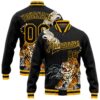 Custom Black Gold Heron And Tiger 3D Pattern Design Bomber Full-Snap Varsity Letterman Jacket