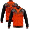 Custom Orange Black Leopard 3D Pattern Design Bomber Full-Snap Varsity Letterman Jacket