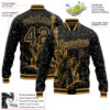 Custom Black Old Gold New York Statue of Liberty 3D Pattern Design Bomber Full-Snap Varsity Letterman Jacket