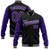 Custom Black Purple-Gray Bomber Full-Snap Varsity Letterman Two Tone Jacket