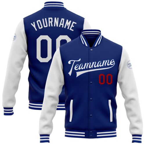Jacket1747 Custom Royal White-Red Bomber Full-Snap Varsity Letterman Two Tone Jacket